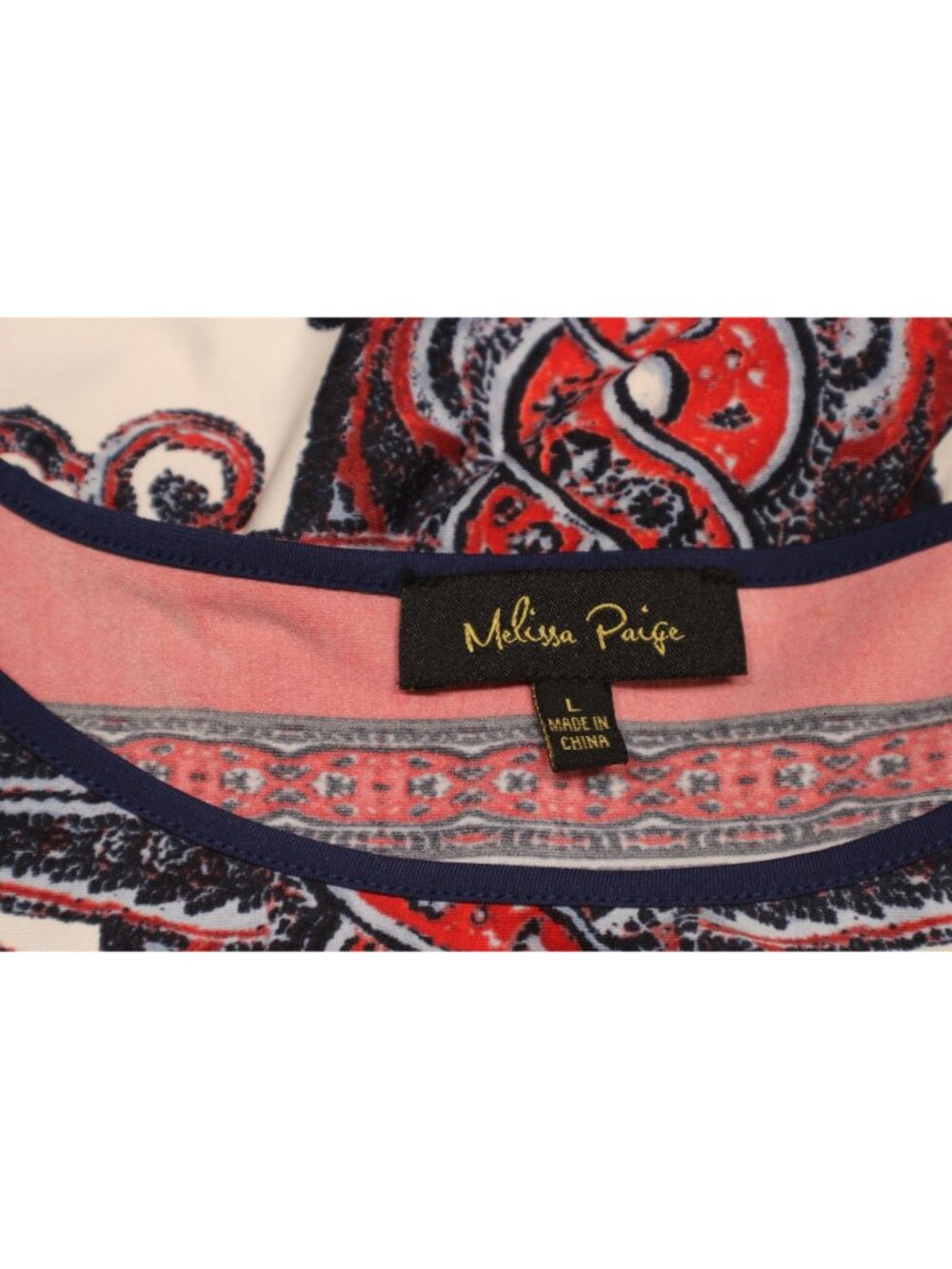 Melissa Paige Sz Large Red White Blue Paisley Sleeveless Dress Long Side Slits - Picture 5 of 12